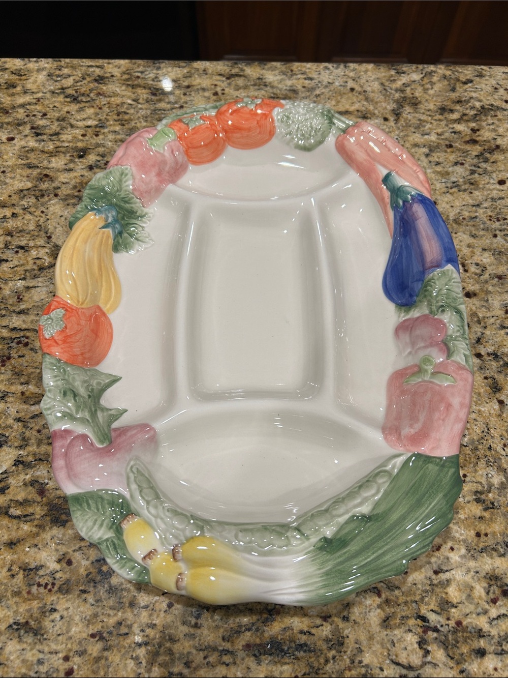 Vintage 1986 Fitz and Floyd Hand-Painted Ceramic Vegetable Platter - Multicolor